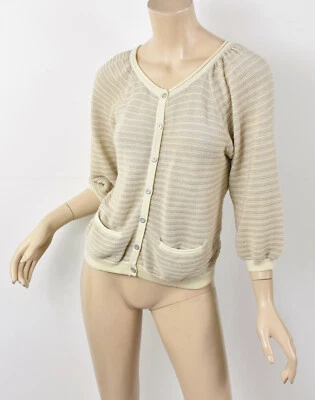 Anthropologie GUINEVERE 金属线 GLEAM CARDIGAN 褶皱背部毛衣 S — 第 1/3 张图片