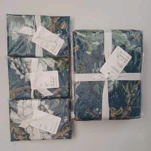 Pottery Barn Dahlia Floral King Duvet Cover & 3 Euro Shams Blue NWT - Picture 1 of 1