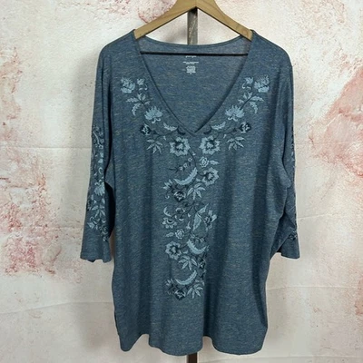J. JILL Pure Jill túnica floral bordada top talla XL camisa artística de punto boho Foto 1 de 4