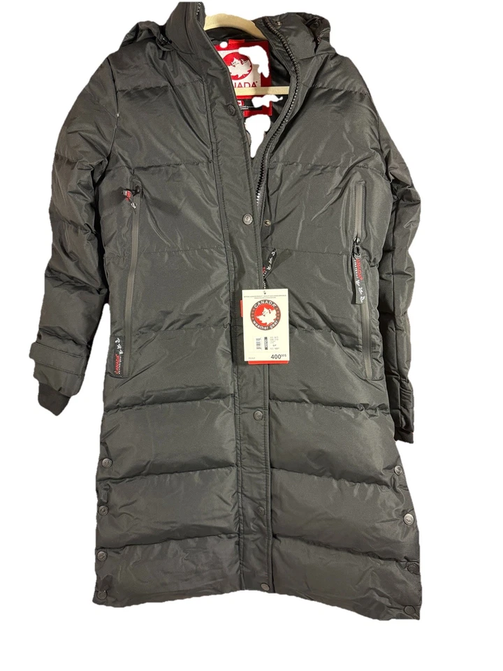 Parka acolchada larga Canada Weather Gear para mujer talla S negra con capucha abrigo cálido pesado Foto 1 de 4