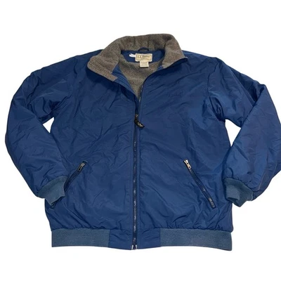 LL Bean Mens Large Tall Fleece Lined Full Zip Bomber Jacket Blue Vintage - Image 1 of 4
