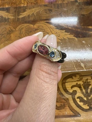 MARINA B 18k Yellow Gold, Diamond, Topaz, Tourmaline & Ceramic Cocktail Ring - Image 1 of 4