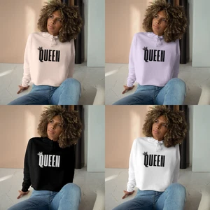 Queen Crop Hoodie - stylische Freizeitkleidung, Geschenk für Sie, Geburtstagskleidung - Bild 1 von 16