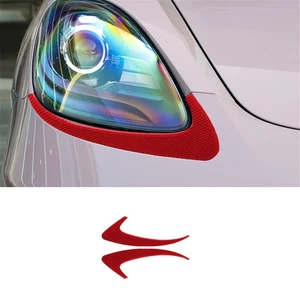 2X Red Carbon Fiber Front Headlight Eyebrows Cover Trim For Porsche 718 2016-22 - Picture 1 of 13
