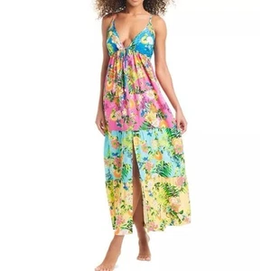 BAR III Tiered Dress Cover-Up Sz LG Printed Ruffle V Neck Tank Colorful NWT - Picture 1 of 10