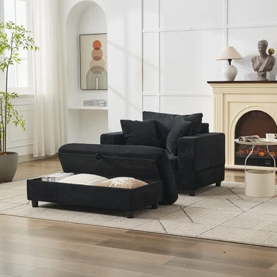 Sillón chaise lounge tapizado moderno con otomana de almacenamiento para sala de estar Foto 1 de 4