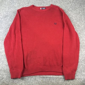 Chaps Sweater Mens Large Red Knitted Cotton Long Sleeve Crew Neck Pullover - Picture 1 of 8