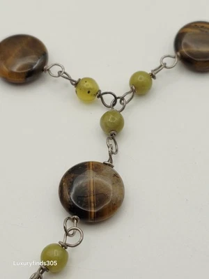 Gemstone Tigers Eye Peridot 18" Necklace 22g Estate Jewelry - Image 1 of 4