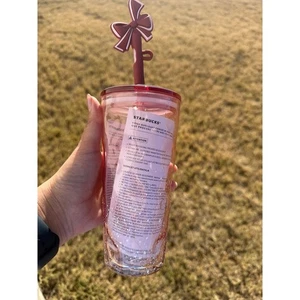 Starbucks 2025 Holiday Pink Glass Snow Globe Cold Cup with topper 18oz - Picture 1 of 6