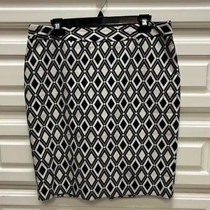Worthington Black Beige Diamond Pencil Lined Knee Skirt Back Zip 8 - Picture 1 of 6