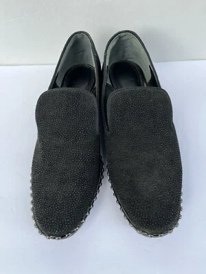 Mocasín Adriana Papell Maura Prince negro cuero tachonado zapatilla plana para fumar Foto 1 de 4