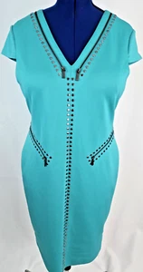 Karl Largerfield women's green studded fitted Ponti knit Sheath dress size 14 - Picture 1 of 5