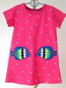 NEW Boutique Girls Dress Fish Pockets Pink Polka Dot Applique Cotton Knit + - Picture 1 of 10