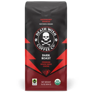 Death Wish Coffee, Organic and Fair Trade Dark Roast Whole Bean Coffee, 16 Oz - Picture 1 of 11