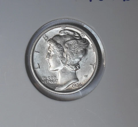1936-d . Mercury Dime . Choice BU . Brilliant Unc. . MS . Full Bands v Cover
