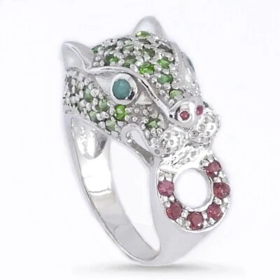 Smaragd Rubin Chromdiopsid 925 Sterling silber Damen Edelsteine Finger-ring - Bild 1 von 4