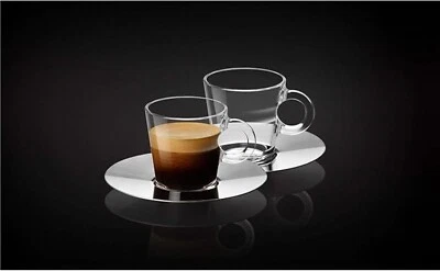 Juego de 2 tazas de vidrio espresso y platillos de acero inoxidable Nespresso View Collection Foto 1 de 3