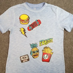 Boys Skateboard Retro T Shirt Sz 18 2XL Patches Tee Blue Top Wonder Nation 1010 - Picture 1 of 12