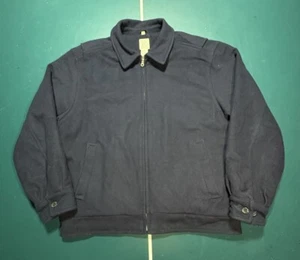 Vintage Wool Bomber Jacket Mens Size XL Navy Blue Wool Quilt Lined - Picture 1 of 12