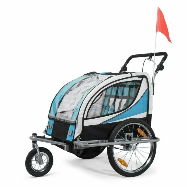 SAMAX 360° Remorque Vélo pour 2 Enfants - Bleu