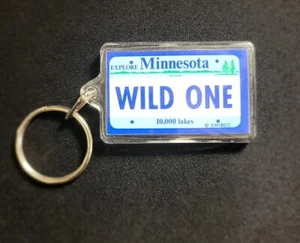 Vtg Acrylic Keyring Key Chain State Minnesota Wild One License Plate SWIBCO - Picture 1 of 3