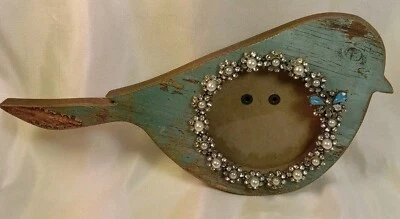 Marco de fotos de aves envejecidas verdes Wood Pier 1 Imports estrás y perlas de 3,5" Foto 1 de 4