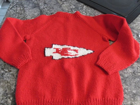 NFL KANSAS CITY CHIEFS Youth Large handmade Sweater. Pictures have measurements Cover