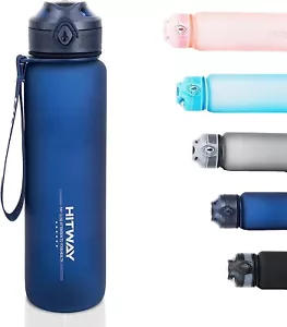 HITWAY Sports Motivational Drinking Water Bottle With 32 Oz BPA Free - DARK BLUE - Picture 1 of 6