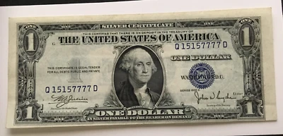 1935 C Silver Certificate note Almost uncirculated $1.00 misaligned 777 QD Block - Image 1 of 2