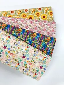 Floral Cotton Embroidery Effect Whimsical Garden Flowers Dressmaking Material - Picture 1 of 55