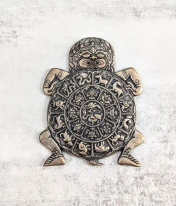 Vintage Brass Nepal Tortoise Zodiac Calendar Buddhist Turtle Wall Hanging - Picture 1 of 8
