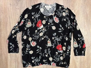 Ann Taylor Loft geblümte schwarze Knopfleiste Strickjacke Größe Large - Bild 1 von 3
