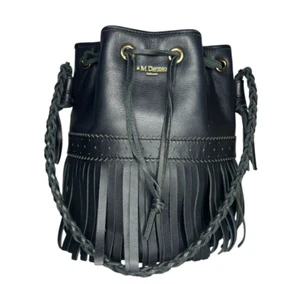 J&M Davidson Fransen Schulter Handtasche 2 Wege Karneval Leder schwarz Festival - Bild 1 von 15