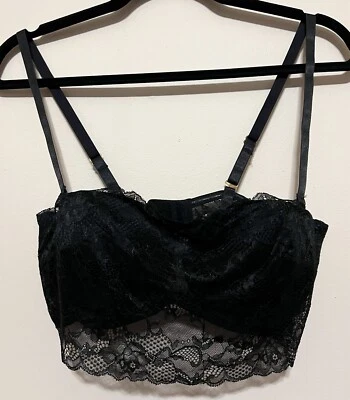 H&M Black Floral Lace Lined Underwire Convertible Balconette Bra Size 36C EUC - Image 1 of 2