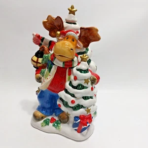 Fitz and Floyd Merry Jingle Moose Reindeer Candy Cookie Jar Christmas - Picture 1 of 8