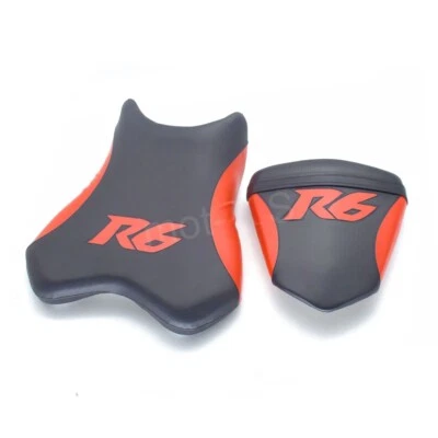 Para Yamaha YZF-R6 2006-2007 Negro+Rojo Asiento Delantero Trasero y Pasajero Pillón Foto 1 de 4