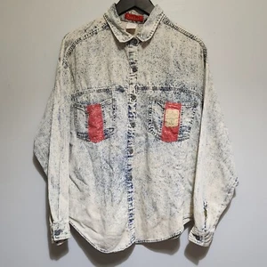 Vintage Acid Wash Denim Shirt Women's Large Bonjour Workwear Jean Top - Picture 1 of 11