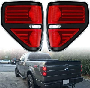 09-14 Ford F150 Tail Lights Brake Signal Red Housing Assembly Pair Black Trim - Picture 1 of 7