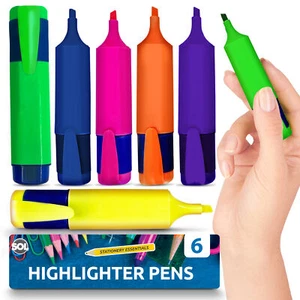 6-144 Assorted Highlighter Pens Set Pack Fluorescent Bright Colour Marker School - Picture 1 of 31