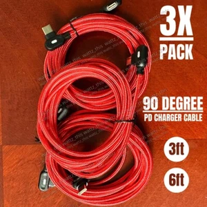 3X 90 Degree Right Angle PD to Type C Charger Cable Fast Charging Type Sync Cord - Picture 1 of 11