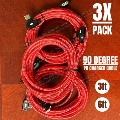 3X 90 Degree Right Angle PD to Type C Charger Cable Fast Charging Type Sync Cord - Image 1 of 4