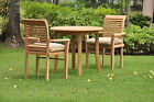 Sam Grade-A Teak Wood 3 Pc Dining 36" Round Table Arm Stacking Chair Outdoor Set