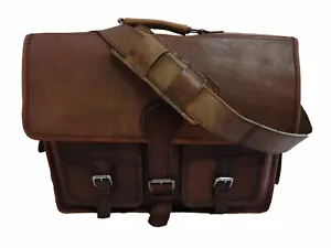 18 In Leather Briefcase Office Messenger Bag Laptop Satchel College Shoulder Bag - Picture 1 of 6