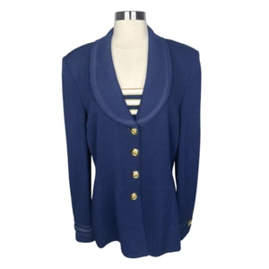 Blazer tejido Santana vintage colección St. John por Marie gris azul marino - talla 14 - Imagen 1 de 8