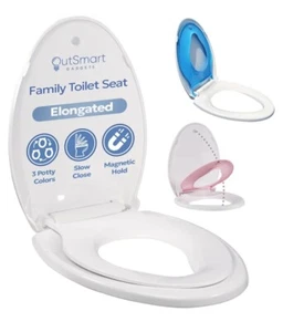 Elongated Family Toilet Seat with 2 Extra Seats (Blue and Pink), Built-In Potty - Bild 1 von 6