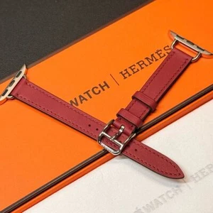Apple Watch Hermès Vermillon Twill Jump Attelage Single Tour 42,41,40 mm boîte ouverte - Photo 1/9