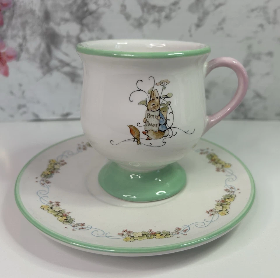 Juego de tazas y platillos de té Teleflora 2002 Beatrix Potter Peter Rabbit Pastel Bunny Foto 1 de 4