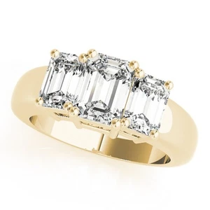 Luxury 2Ct DE/VS Lab Grown Emerald Cut Diamond Ring 18K Yellow Gold 3 Stone Ring - Picture 1 of 29