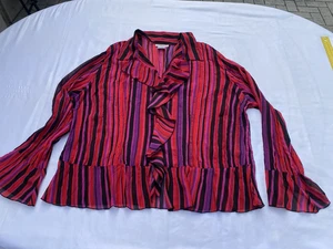 notations womens blouses Sz Plus 2X Striped Long Sleeve Button Up Polyester  - Picture 1 of 11