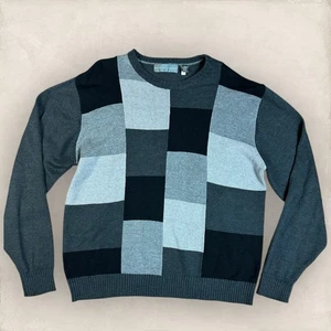 Maglione Oscar De La Renta Nonno Uomo XXL Grigio Nero Colorblock Misto Acrilico - Foto 1 di 3